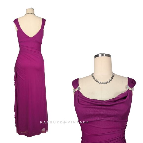 Vintage Betsy Adam Prom Dress Maxi Gown 8 Purple Pink Y2K Fairy Glam Ruffle - Picture 2 of 15